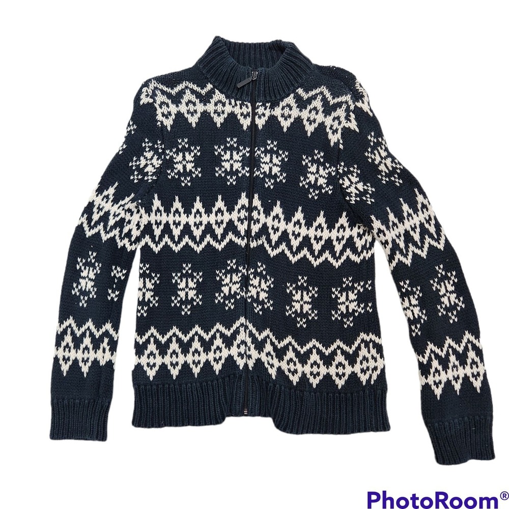 Vtg Y2K New York & Co Fair Isle Chunky Cable Knit Full Zip Cardigan Sweater Sz M